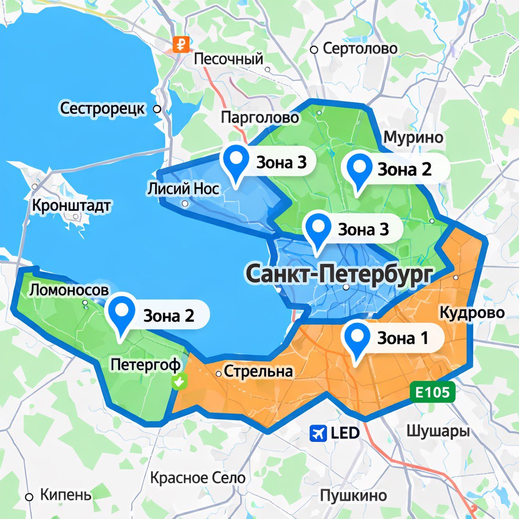 Карта зон доставки по Санкт-Петербургу и Ленинградской области